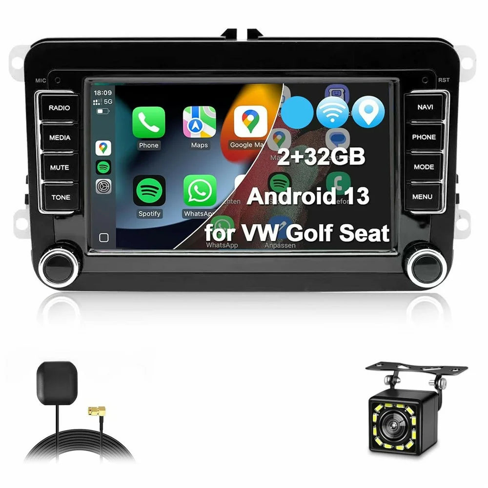 7 Inch Android 13 Car Stereo Radio for Volkswagen Jetta  /  Beetle  /  Tigen  /  Passat  /  Golf  /  Polo  /  Mainz  /  Turan  /  Bora  /  Yada  /  Skoda Octavia  /  SEAT Altay 2GB+32GB Wireless Carplay Touch Screen Car Radio - Black - 1
