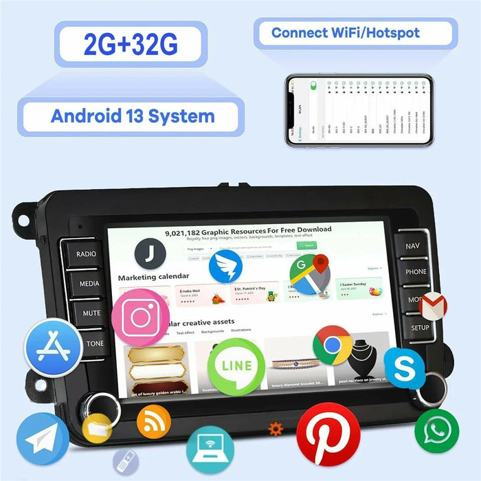 7 Inch Android 13 Car Stereo Radio for Volkswagen Jetta  /  Beetle  /  Tigen  /  Passat  /  Golf  /  Polo  /  Mainz  /  Turan  /  Bora  /  Yada  /  Skoda Octavia  /  SEAT Altay 2GB+32GB Wireless Carplay Touch Screen Car Radio - Black - 3