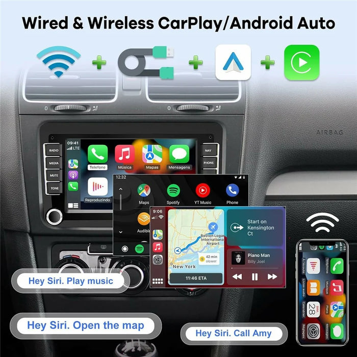 7 Inch Android 13 Car Stereo Radio for Volkswagen Jetta  /  Beetle  /  Tigen  /  Passat  /  Golf  /  Polo  /  Mainz  /  Turan  /  Bora  /  Yada  /  Skoda Octavia  /  SEAT Altay 2GB+32GB Wireless Carplay Touch Screen Car Radio - Black - 5