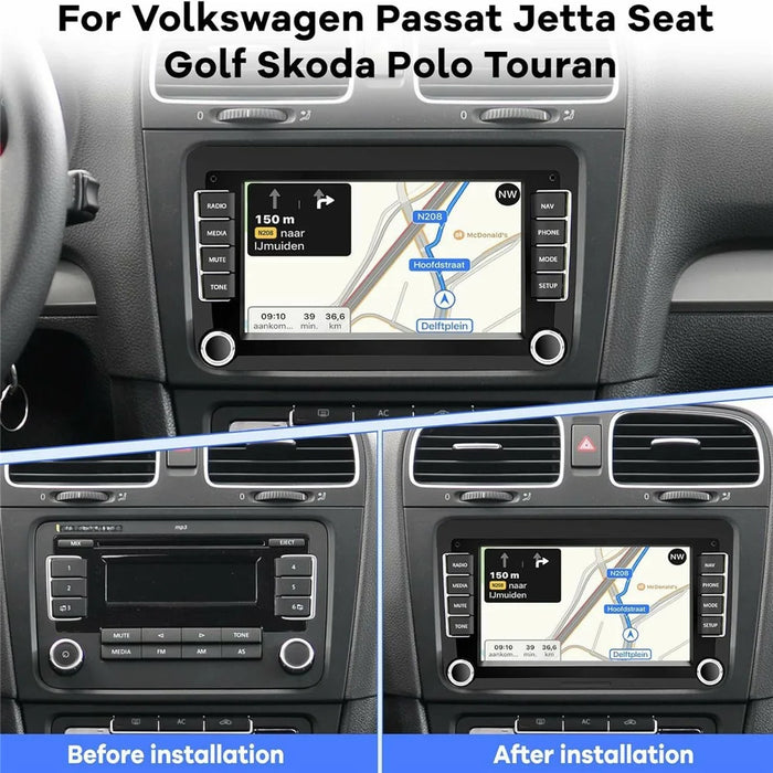 7 Inch Android 13 Car Stereo Radio for Volkswagen Jetta  /  Beetle  /  Tigen  /  Passat  /  Golf  /  Polo  /  Mainz  /  Turan  /  Bora  /  Yada  /  Skoda Octavia  /  SEAT Altay 2GB+32GB Wireless Carplay Touch Screen Car Radio - Black - 6