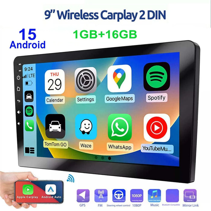 R911A 1+16GB 9 Inch Android 15 Wireless CarPlay Android Auto GPS Navigation Screen with 12-LED Rearview Camera - 2