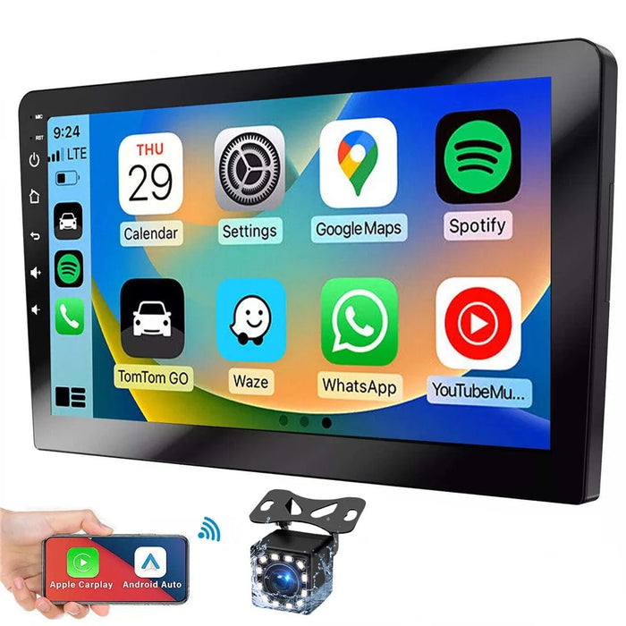 R911B 1+32GB 9 Inch Android 15 Wireless CarPlay Android Auto GPS Navigation Screen with 12-LED Rearview Camera - 1