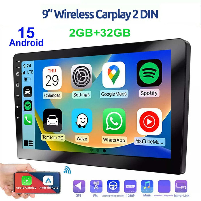 R911C 2+32GB 9 Inch Android 15 Wireless CarPlay Android Auto GPS Navigation Screen with 12-LED Rearview Camera - 2