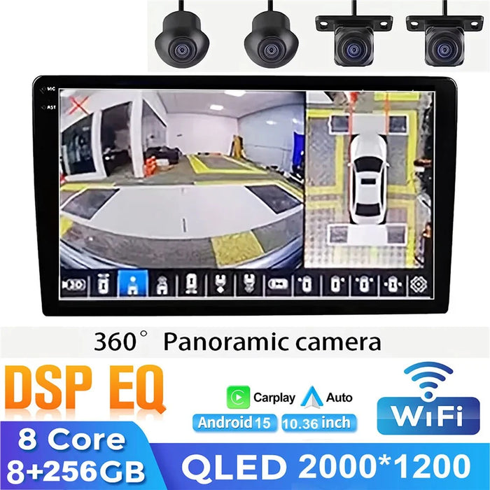 R916C 8+256GB 10.36 inch 2K QLED Android 15 Wireless CarPlay GPS Car Stereo with 360 Degree Panoramic Camera - Black - 2
