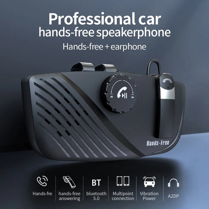 SP16 2 in 1 Portable Sun Visor Hands-free Bluetooth-compatible Speakerphone Smart Vibration Power ON Wireless Car Kit with Earphone/Back Clip Support for Siri Google Voice Control - 2