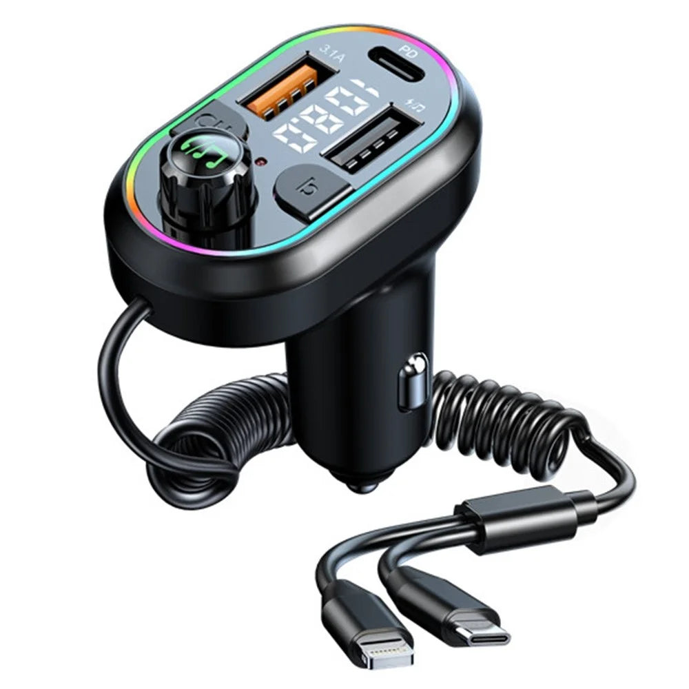 C29 Bluetooth-compatible Hands-free Call Car MP3 Player FM Transmitter PD Type-C + Dual USB Car Charger with Lightning+Type-C Cable - 1