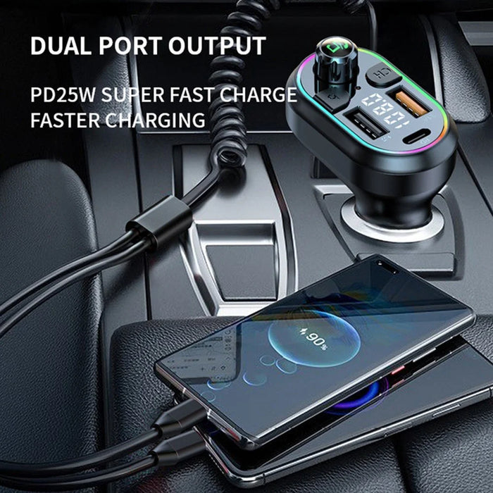 C29 Bluetooth-compatible Hands-free Call Car MP3 Player FM Transmitter PD Type-C + Dual USB Car Charger with Lightning+Type-C Cable - 3