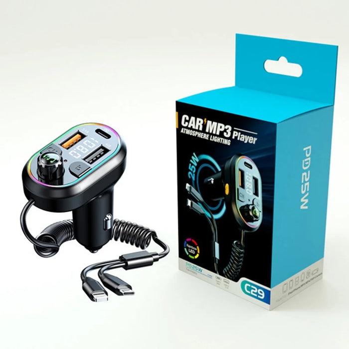C29 Bluetooth-compatible Hands-free Call Car MP3 Player FM Transmitter PD Type-C + Dual USB Car Charger with Lightning+Type-C Cable - 6