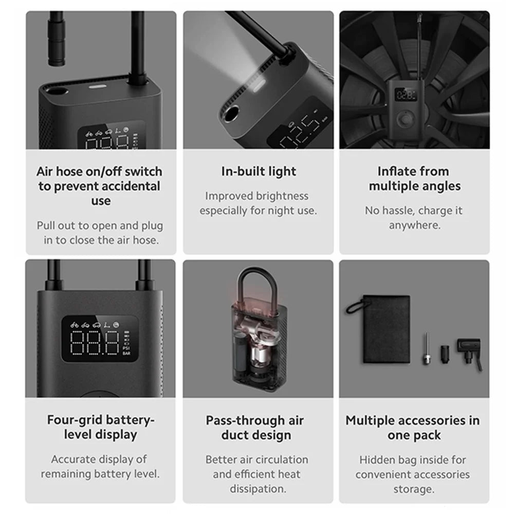 XIAOMI MIJIA MJCQB06QW Portable Car Electric Air Compressor 2 Mini Air Pump 150PSI Inflator with LED Light (Chinese Version) - 6