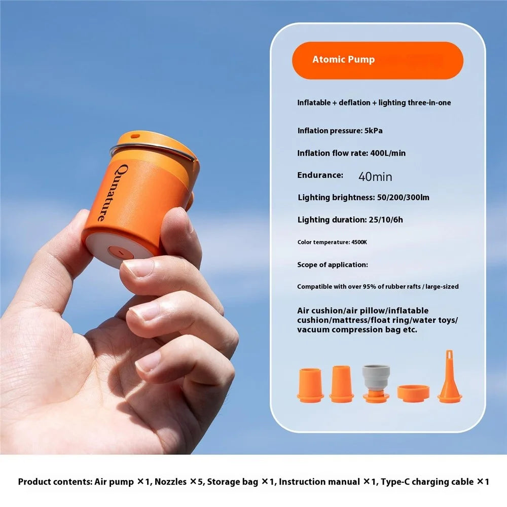 QUNATURE Outdoor Mini Electric Air Pump Magnetic Camping Hanging Lamp Swimming Ring Air Mattress Inflator - Orange - 2