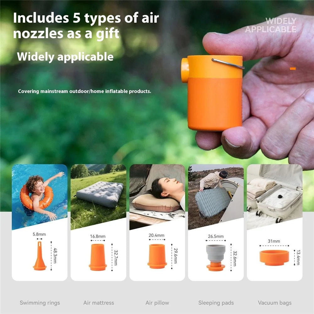 QUNATURE Outdoor Mini Electric Air Pump Magnetic Camping Hanging Lamp Swimming Ring Air Mattress Inflator - Orange - 5