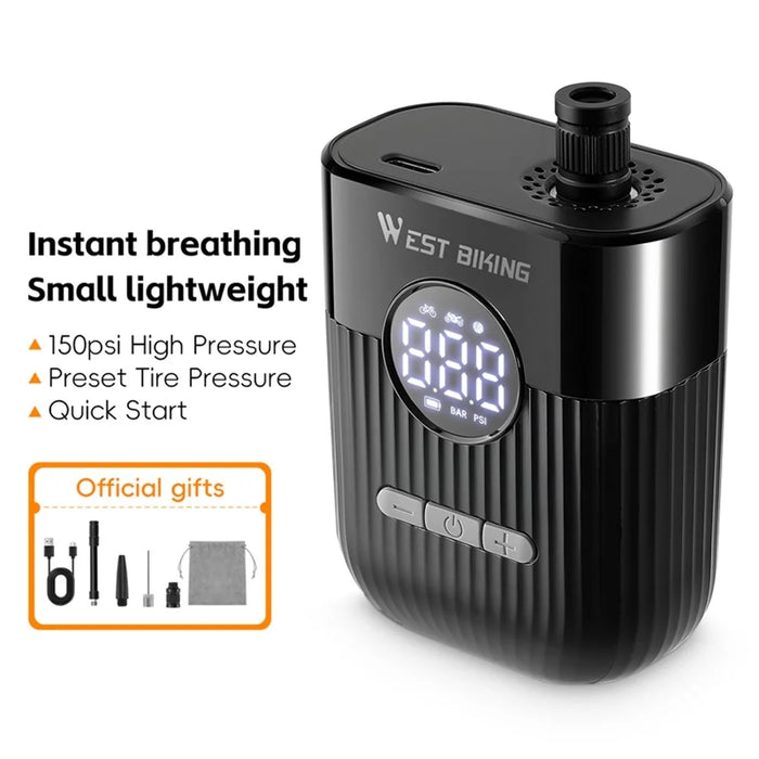WEST BIKING YP0711201 Electric Air Pump Portable Inflator with Digital Display for Bike / Motorcycle Tires - Black - 2