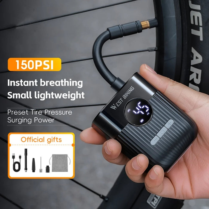 WEST BIKING YP0711201 Electric Air Pump Portable Inflator with Digital Display for Bike / Motorcycle Tires - Black - 4