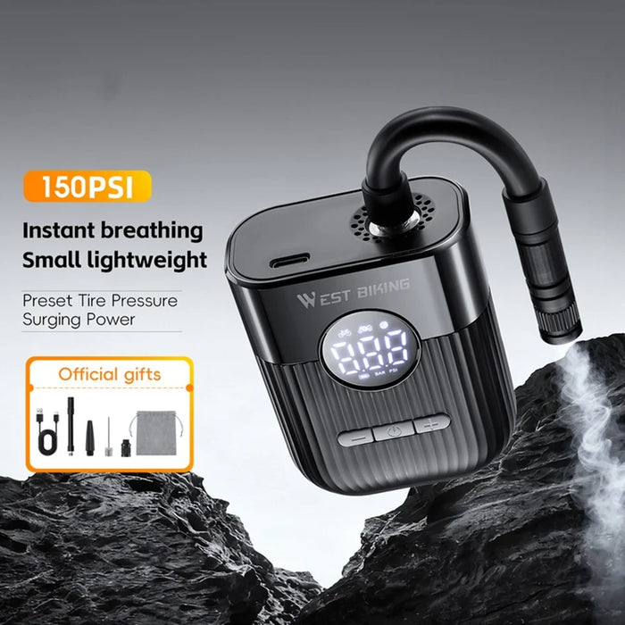 WEST BIKING YP0711201 Electric Air Pump Portable Inflator with Digital Display for Bike / Motorcycle Tires - Black - 6