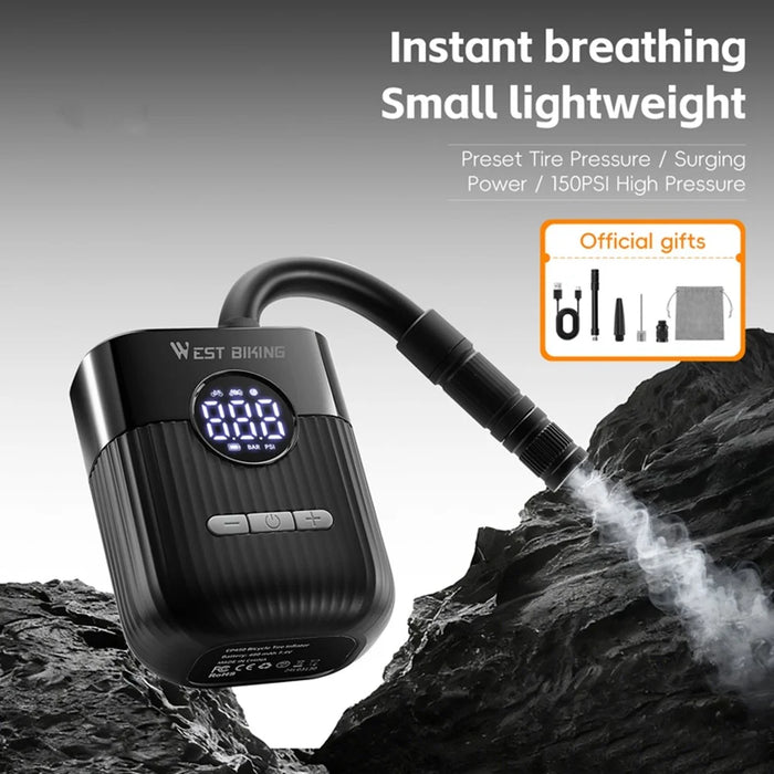 WEST BIKING YP0711201 Electric Air Pump Portable Inflator with Digital Display for Bike / Motorcycle Tires - Black - 7