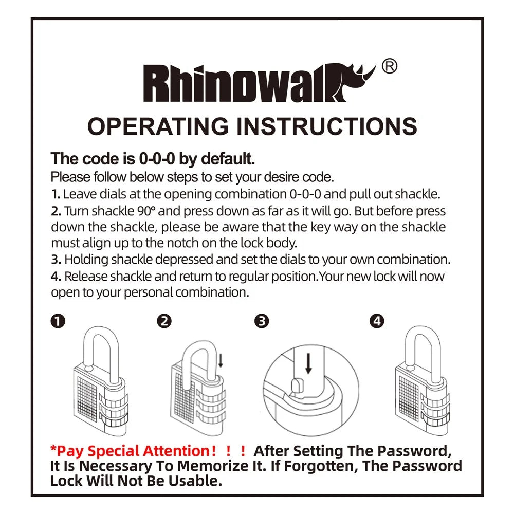 RHINOWALK XM10202 3-digit Combination Lock for Motorcycle Bag Zinc Alloy Anti-Theft Luggage Lock - 6