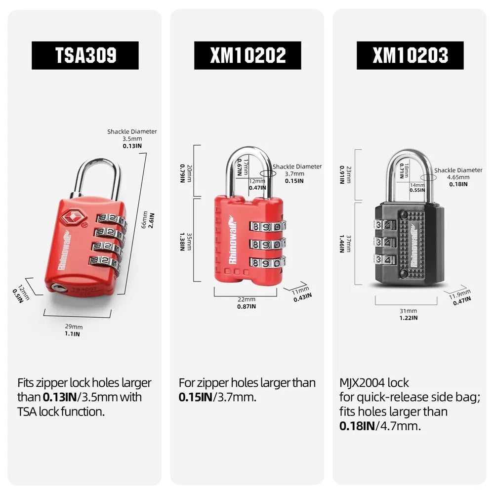 RHINOWALK XM10202 3-digit Combination Lock for Motorcycle Bag Zinc Alloy Anti-Theft Luggage Lock - 7