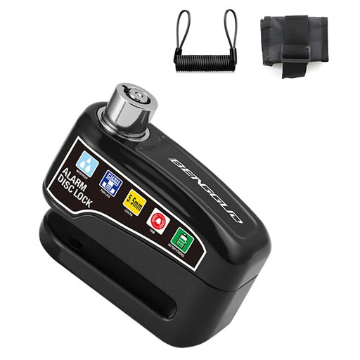 BENGGUO Bicycle Disc Brake Lock 110dB Alarm Aluminum Alloy Anti Theft Lock with Reminder Cable - Black - 1