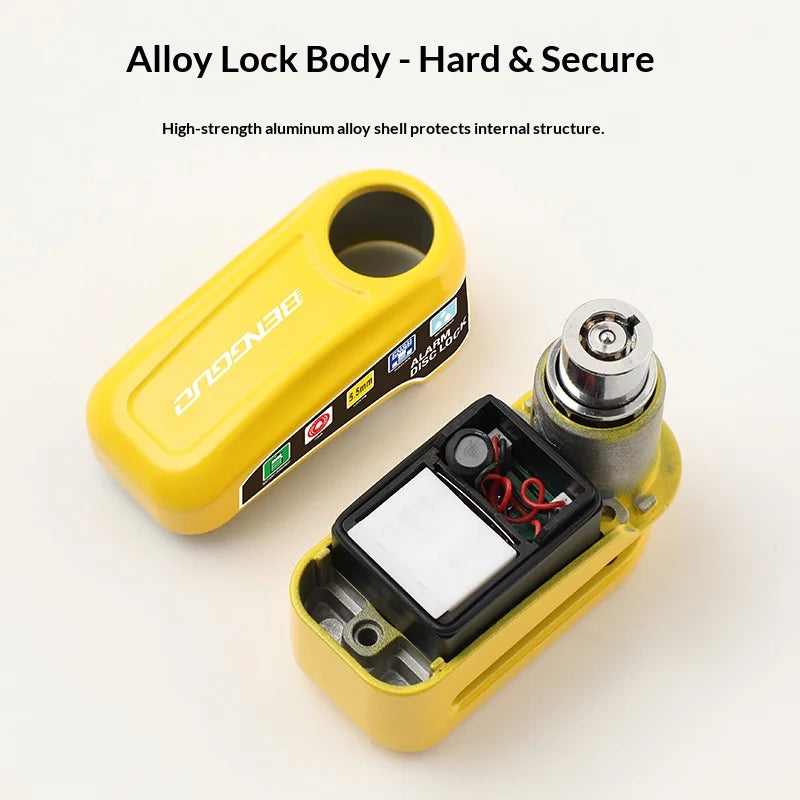 BENGGUO Bicycle Disc Brake Lock 110dB Alarm Aluminum Alloy Anti Theft Lock with Reminder Cable - Black - 5