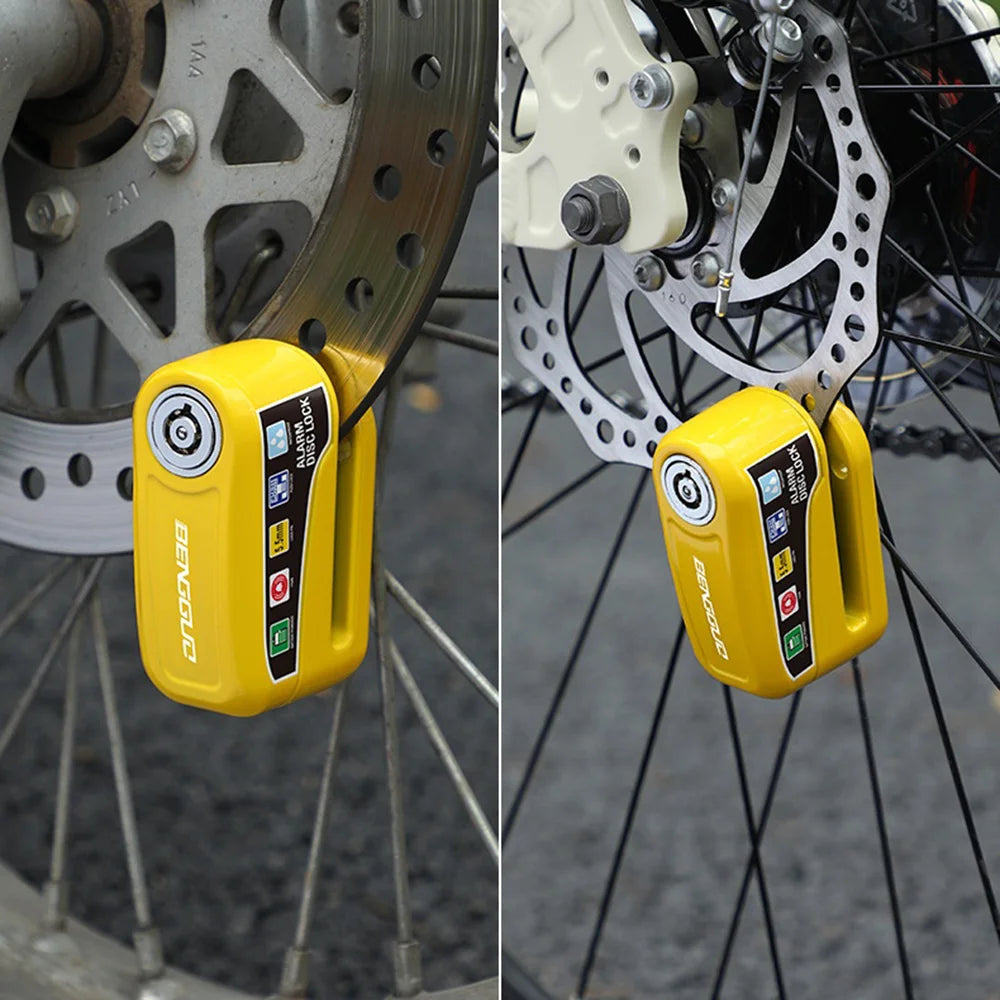 BENGGUO Bicycle Disc Brake Lock 110dB Alarm Aluminum Alloy Anti Theft Lock with Reminder Cable - Black - 6