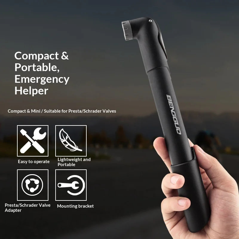 BENGGUO BG-1689 Portable Bike Pump Foldable Telescopic Mini Air Pump for Mountain Road Bike Tire Inflation High Pressure 130PSI - Black - 2