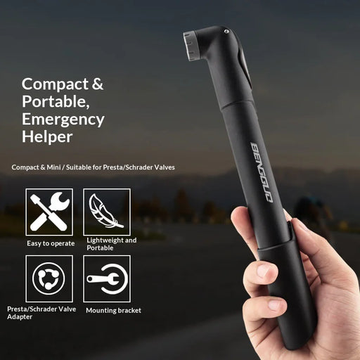 BENGGUO BG-1689 Portable Bike Pump Foldable Telescopic Mini Air Pump for Mountain Road Bike Tire Inflation High Pressure 130PSI - Black - 2