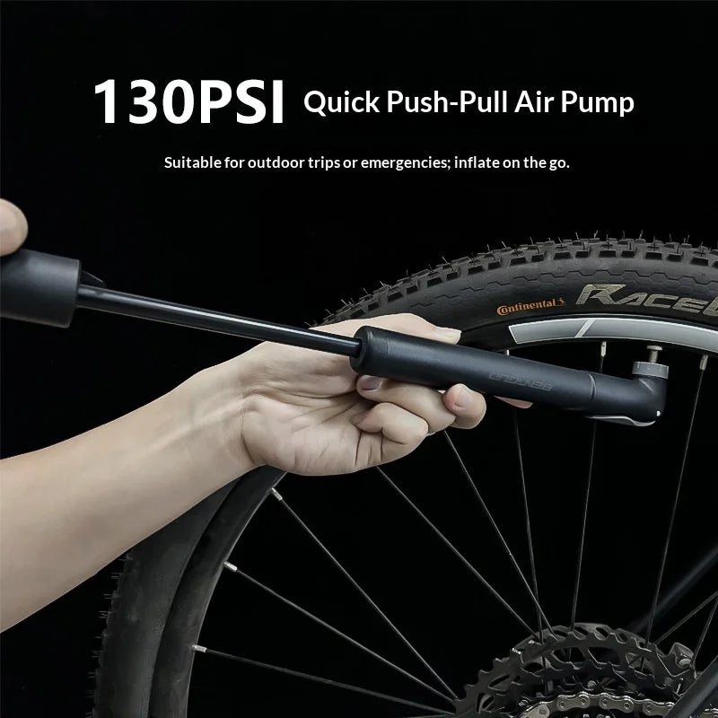 BENGGUO BG-1689 Portable Bike Pump Foldable Telescopic Mini Air Pump for Mountain Road Bike Tire Inflation High Pressure 130PSI - Black - 3