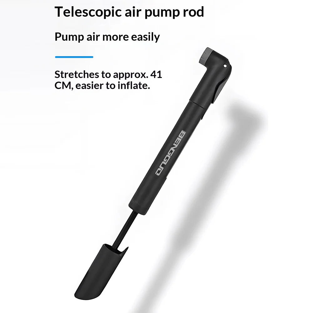 BENGGUO BG-1689 Portable Bike Pump Foldable Telescopic Mini Air Pump for Mountain Road Bike Tire Inflation High Pressure 130PSI - Black - 6