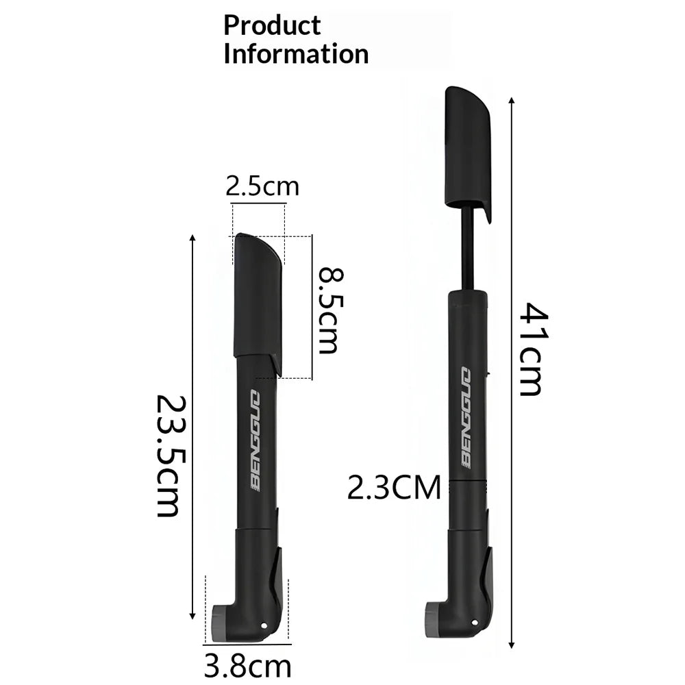 BENGGUO BG-1689 Portable Bike Pump Foldable Telescopic Mini Air Pump for Mountain Road Bike Tire Inflation High Pressure 130PSI - Black - 7