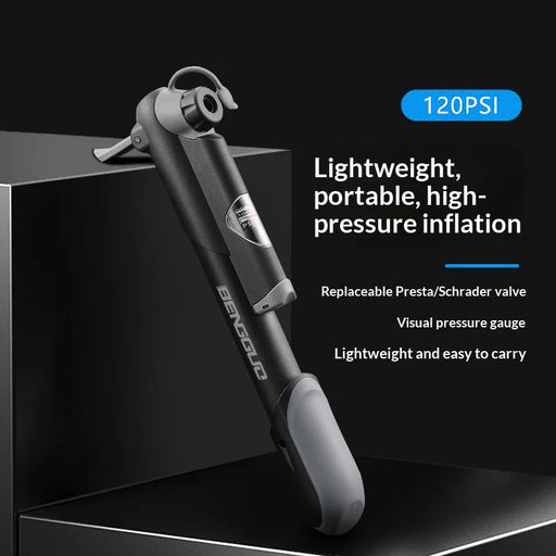 BENGGUO BG-1690 Portable Bike Pump with Gauge 120PSI Bicycle Mini Air Inflator Compatible with Presta/Schrader Valve - 2