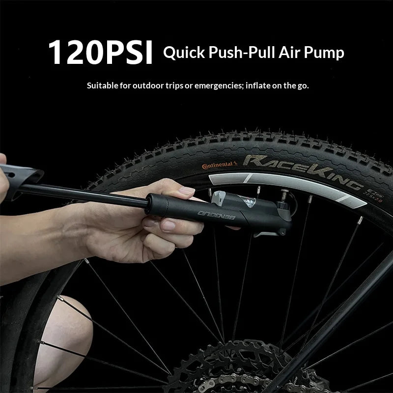 BENGGUO BG-1690 Portable Bike Pump with Gauge 120PSI Bicycle Mini Air Inflator Compatible with Presta/Schrader Valve - 7