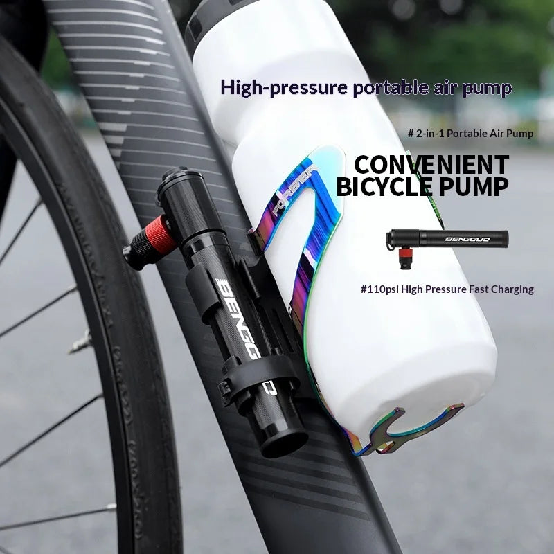 BENGGUO BG-1634 Portable Bike Pump Bicycle Tire Inflator Hand Pump High Pressure 110PSI (No CO2 Gas Cylinder), Black - 4