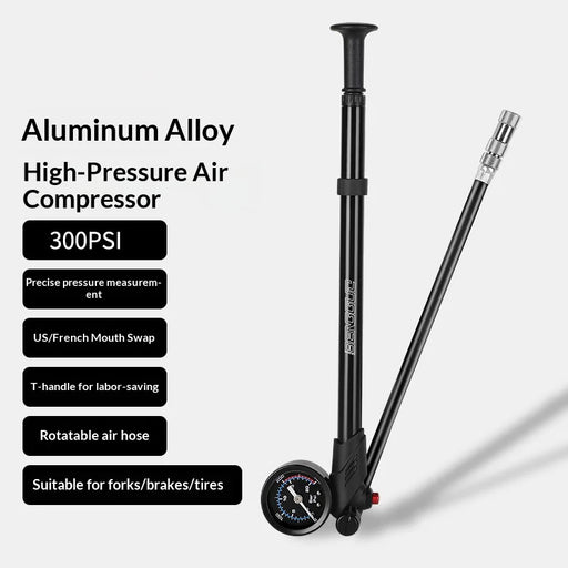 BENGGUO BG-1633 Bicycle Air Pump 300PSI High Pressure Inflator Dual Valve Design with Pressure Gauge - Black - 2