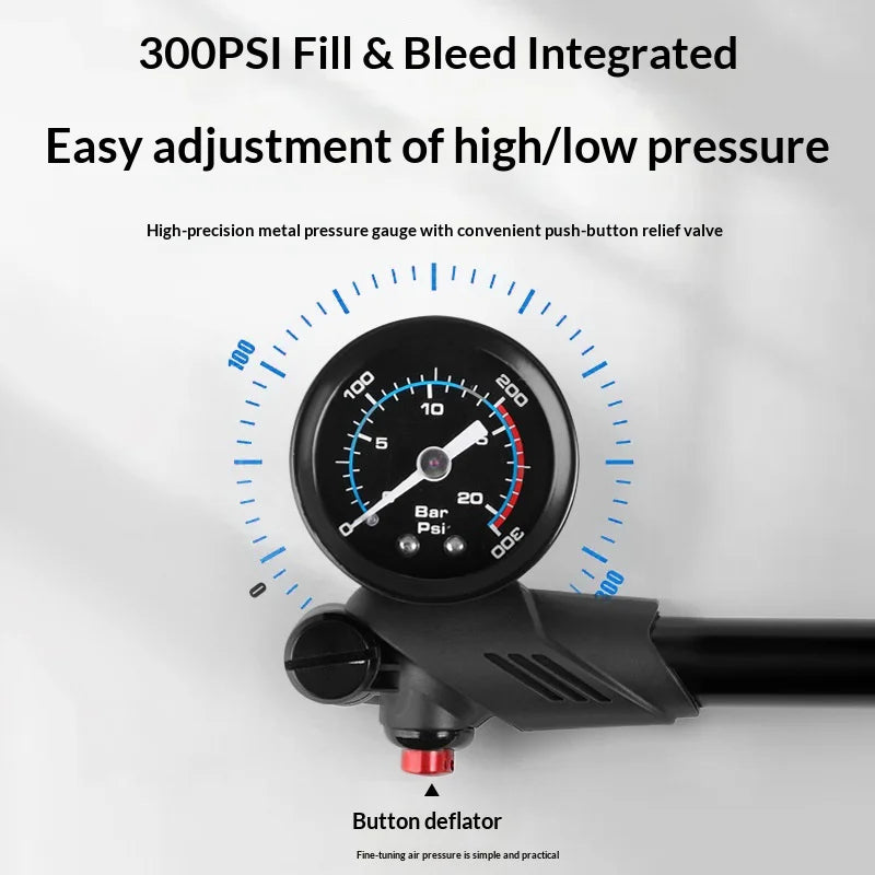 BENGGUO BG-1633 Bicycle Air Pump 300PSI High Pressure Inflator Dual Valve Design with Pressure Gauge - Black - 4