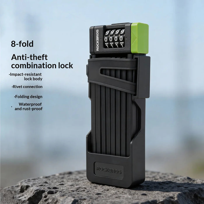 ROCKBROS 4 Digit Folding Lock for Bicycle Motorcycle Electric Bike Anti Theft Security Lock Riding Equipment - Black Green / One Size - 2