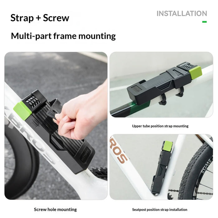 ROCKBROS 4 Digit Folding Lock for Bicycle Motorcycle Electric Bike Anti Theft Security Lock Riding Equipment - Black Green / One Size - 5