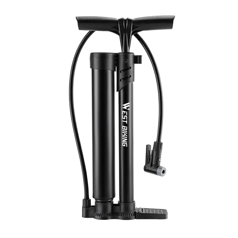 WEST BIKING YP0711199 Dual Tube Bike Pump High Pressure Portable Inflator with Pressure Gauge for Bicycle / E-Bike - Black/Short - 1