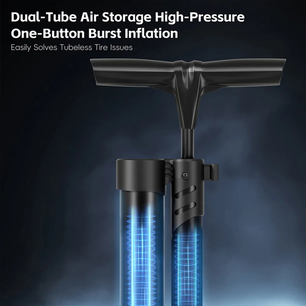 WEST BIKING YP0711199 Dual Tube Bike Pump High Pressure Portable Inflator with Pressure Gauge for Bicycle / E-Bike - Black/Short - 3