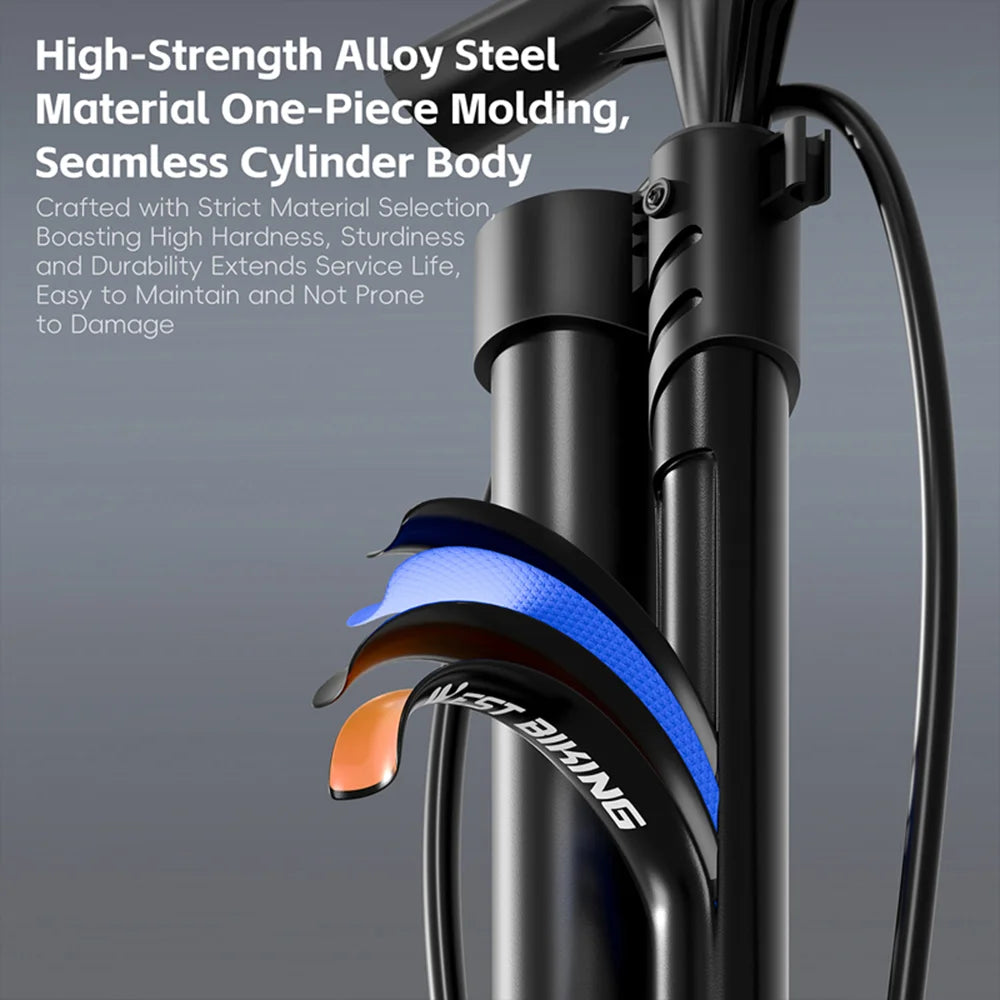 WEST BIKING YP0711199 Dual Tube Bike Pump High Pressure Portable Inflator with Pressure Gauge for Bicycle / E-Bike - Black/Short - 7