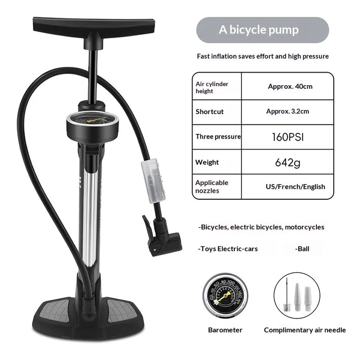 WEST BIKING YP0711198 Bicycle Floor Pump 160PSI High Pressure Air Pump with Gauge for Bike/Electric Vehicle - Black+Silver - 3