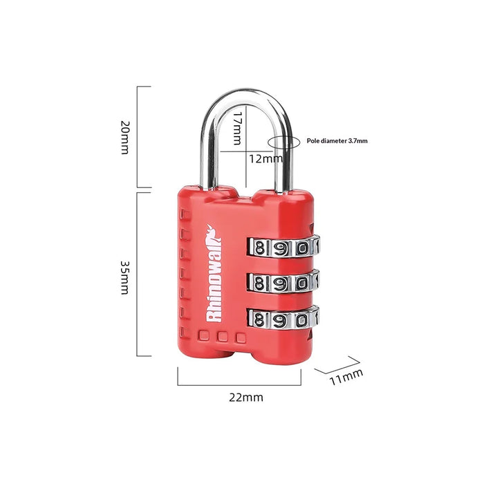RHINOWALK XM10202 Anti Theft 3 Digit Combination Lock Security Lock for Motorcycle Tank Bag - Red - 6