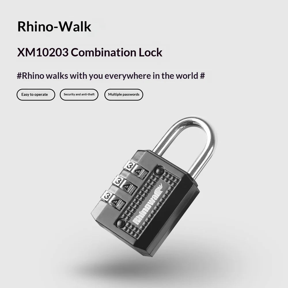 RHINOWALK XM10203 Motorcycle Bag Security Lock Zinc Alloy 3-Digit Anti Theft Combination Lock - Black - 2