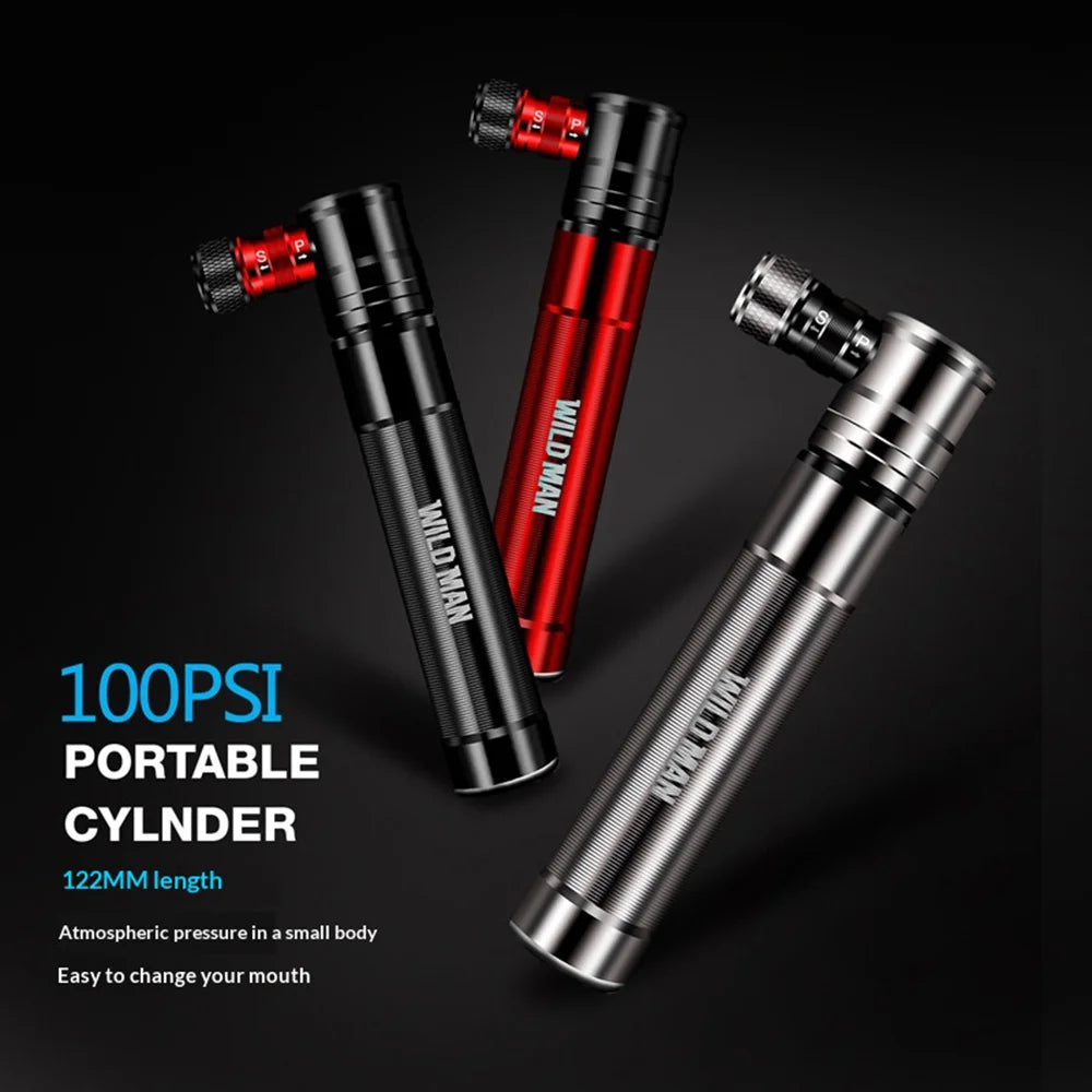 WILD MAN GK8 Portable Bike Pump 100 PSI Aluminum Alloy Mini Hand Pump for Mountain Road Bike Basketball Football - Black - 2