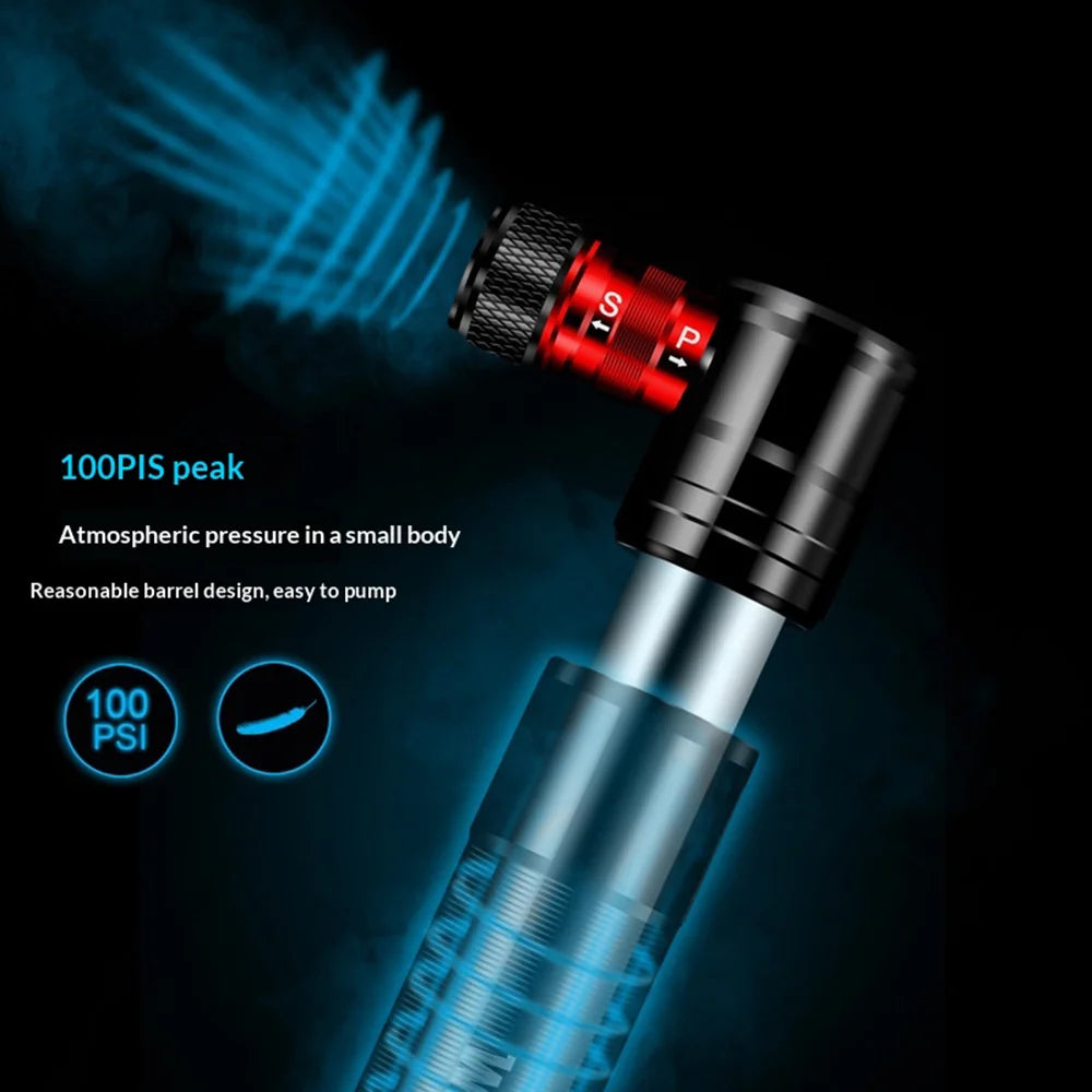 WILD MAN GK8 Portable Bike Pump 100 PSI Aluminum Alloy Mini Hand Pump for Mountain Road Bike Basketball Football - Black - 5