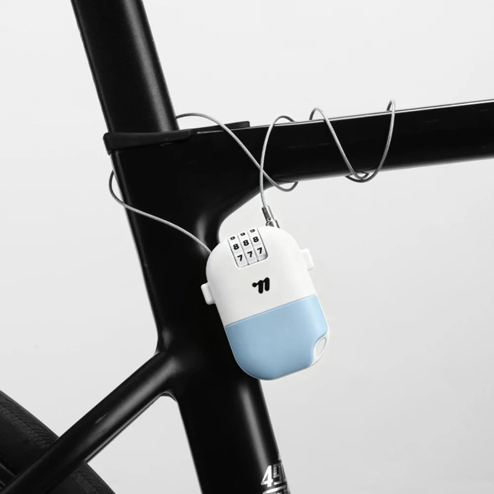 WEST BIKING YP0705131 Portable Bike Cable Lock 3-Digit Password Retractable Steel Wire Lock for Bicycle Helmet Luggage - White+Blue - 4