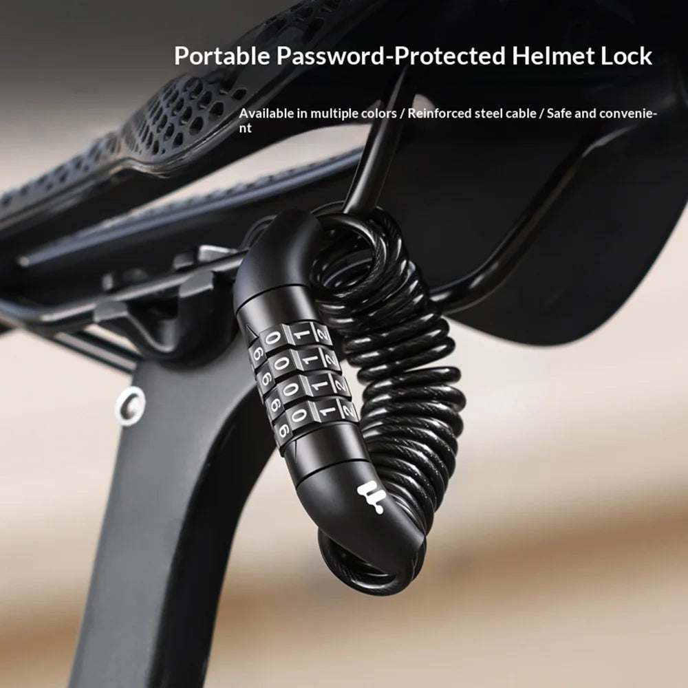 WEST BIKING YP0705135 Bike Helmet Lock 4-Digit Password Portable Cycling Security Cable Lock - Black - 2