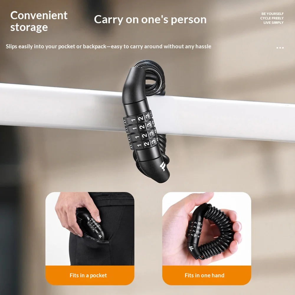 WEST BIKING YP0705135 Bike Helmet Lock 4-Digit Password Portable Cycling Security Cable Lock - Black - 4