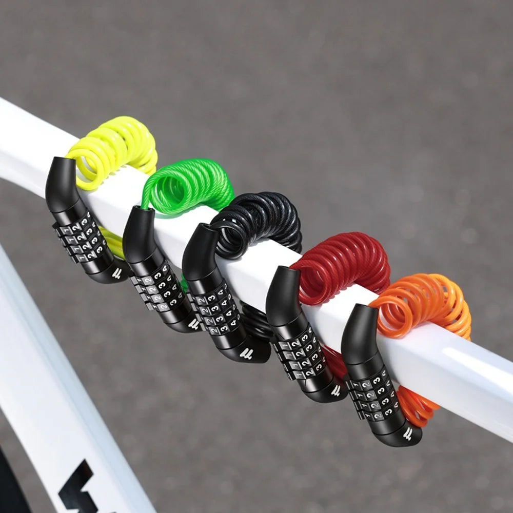 WEST BIKING YP0705135 Bike Helmet Lock 4-Digit Password Portable Cycling Security Cable Lock - Black - 5