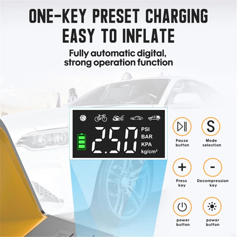 CARSUN c1809 Digital Car Tyre Inflator Cordless Air Pump 150PSI Electric Portable Air Compressor with LED Light - 6