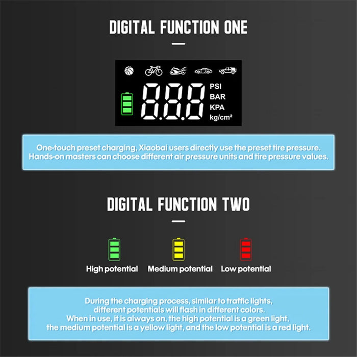 CARSUN c1808 Cordless Tire Inflator Digital Display Portable Air Compressor with LED Light for Motorcycle Bicycle - 5